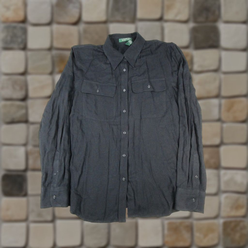 Ralph Lauren LAUREN RALPH LAUREN Black Button-Up Shirt Womens Medium Long Sleeve Collared Regular Fit Solid Size M / US 6-8 / IT 42-44 - 1 Thumbnail