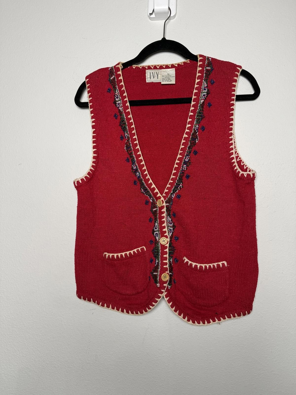 Ivy Park Red Knit Women's Sweater Vest with Embroidered Trim and Pock Size S / US 4 / IT 40 - 1 Thumbnail