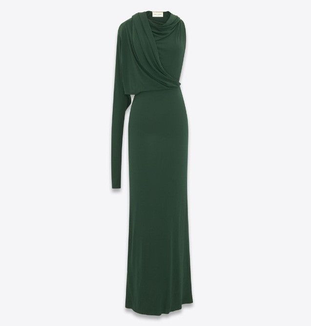 Saint Laurent Paris o1s1wg111024 Hooded Dress in Crepe Jersey in Green Size XS / US 0-2 / IT 36-38 - 1 Thumbnail