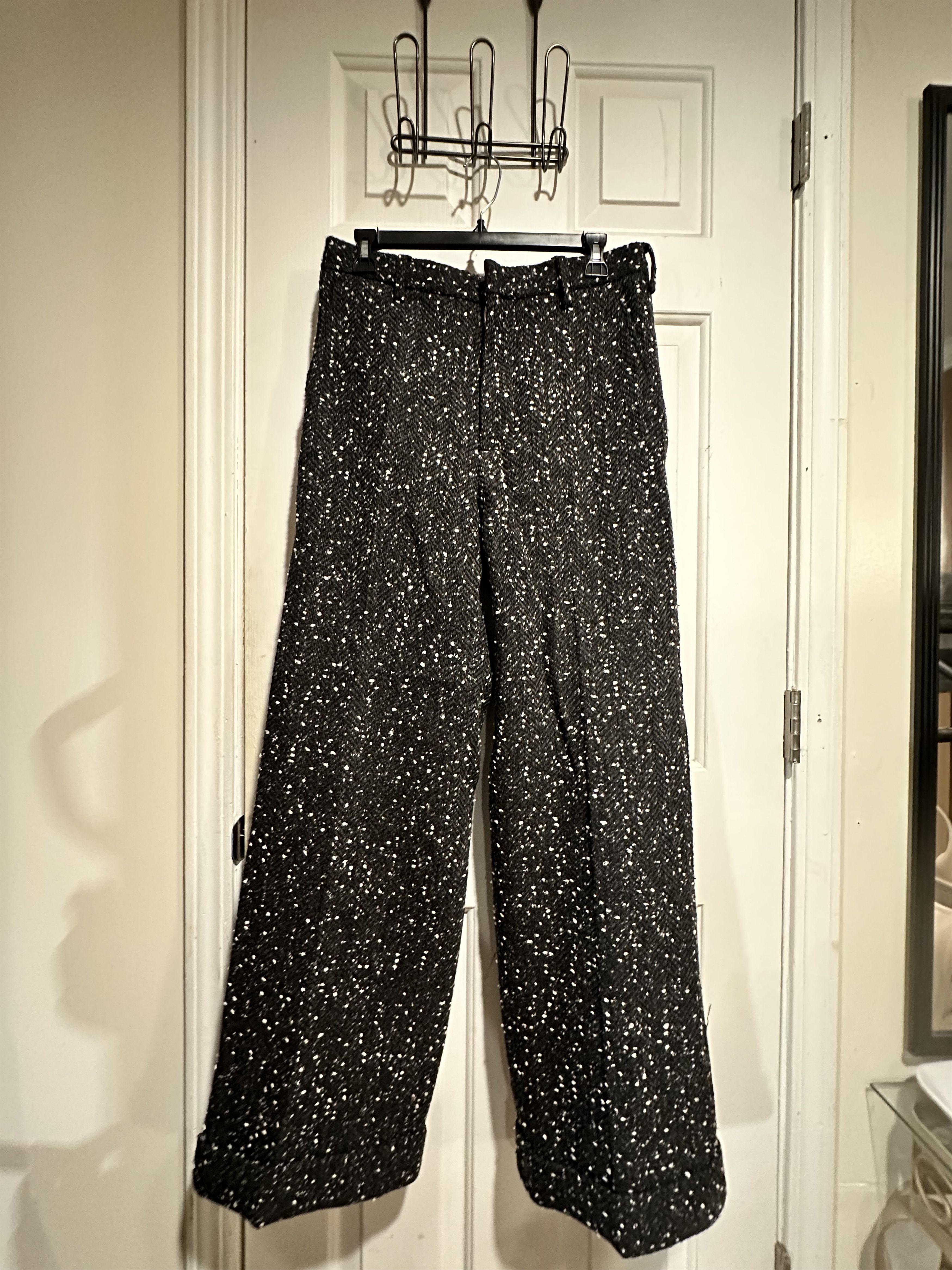 image of Marni Speckled Herringbone Trousers in Black w/ White Speckles, Men's (Size 30)