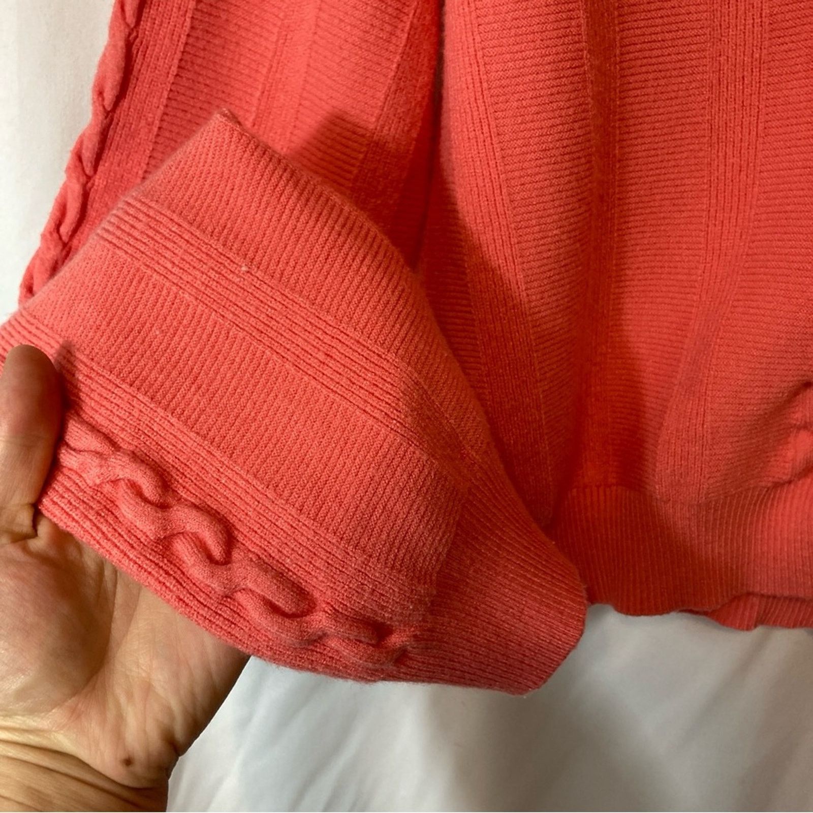 Other Cyrus Salmon Pink Ribbed Cable Knit Cardigan Sweater Size L / US 10 / IT 46 - 7 Thumbnail
