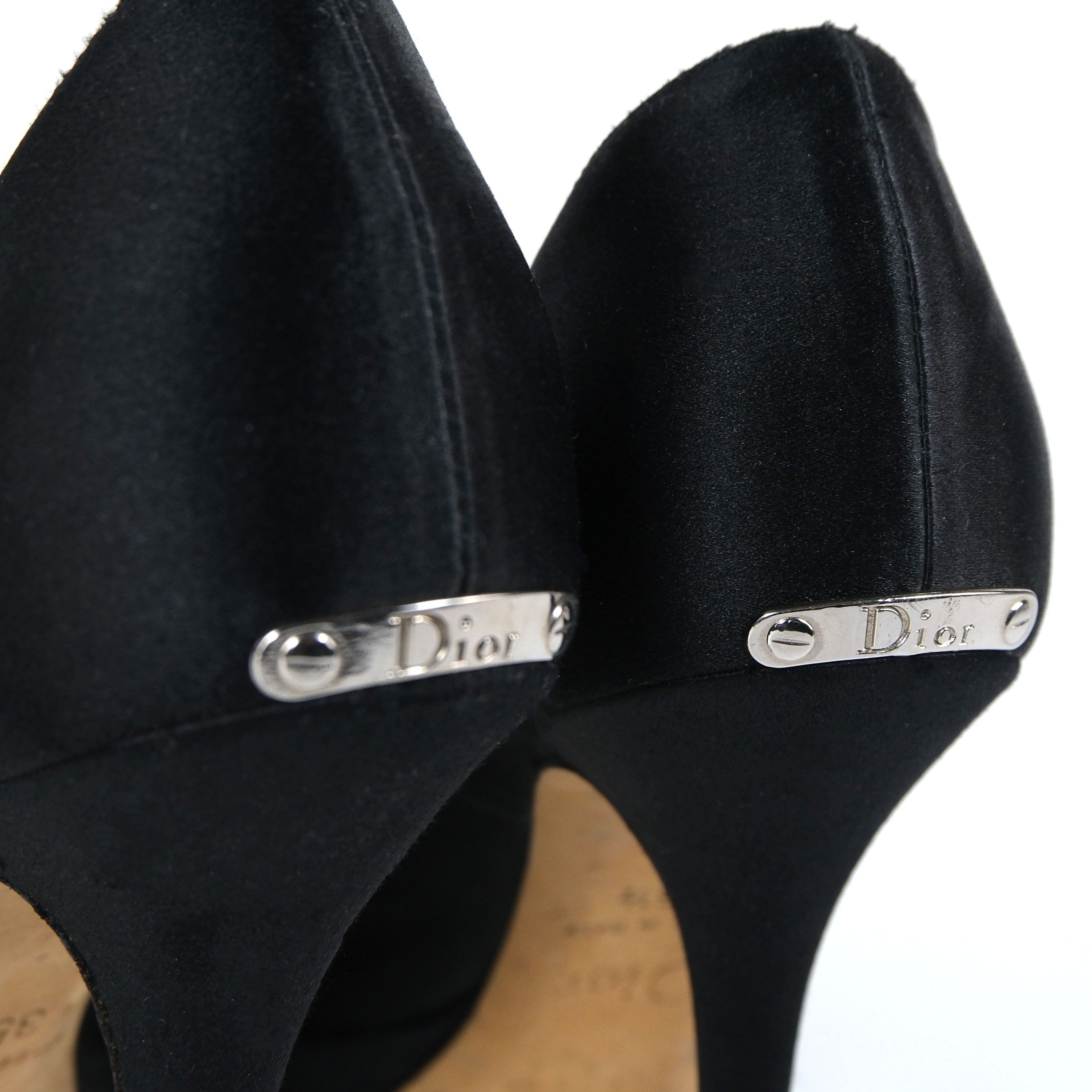 Dior Black Satin Peep Toe Heels Size US 5.5 / IT 35.5 - 5 Thumbnail