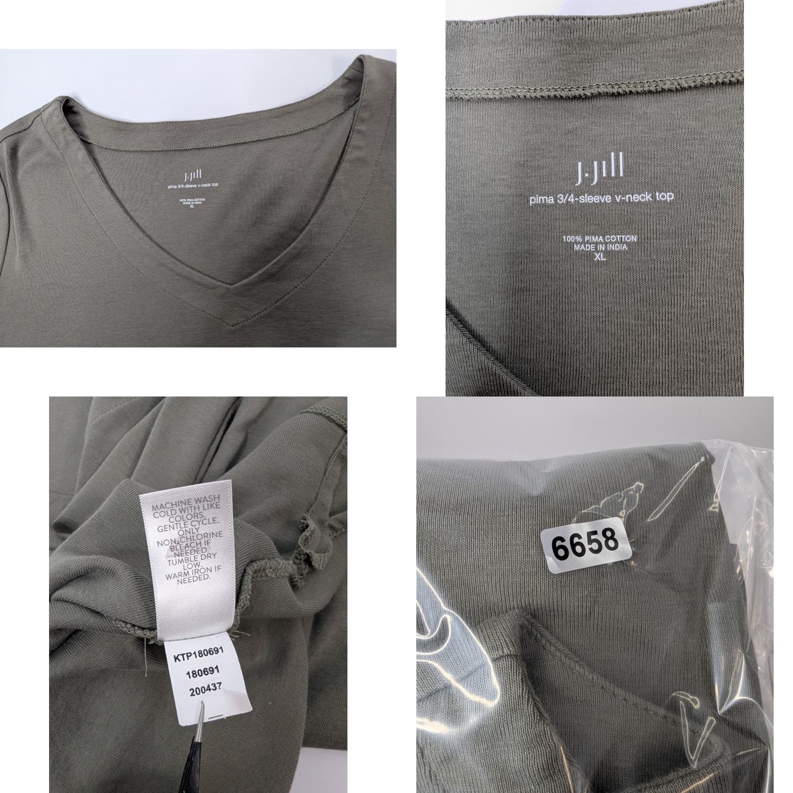 J. Jill J. Jill Shirt Women's XL Olive Green Pima Cotton 3/4 Sleeve V-Neck Tunic Top Blouse Casual Size XL / US 12-14 / IT 48-50 - 8 Thumbnail