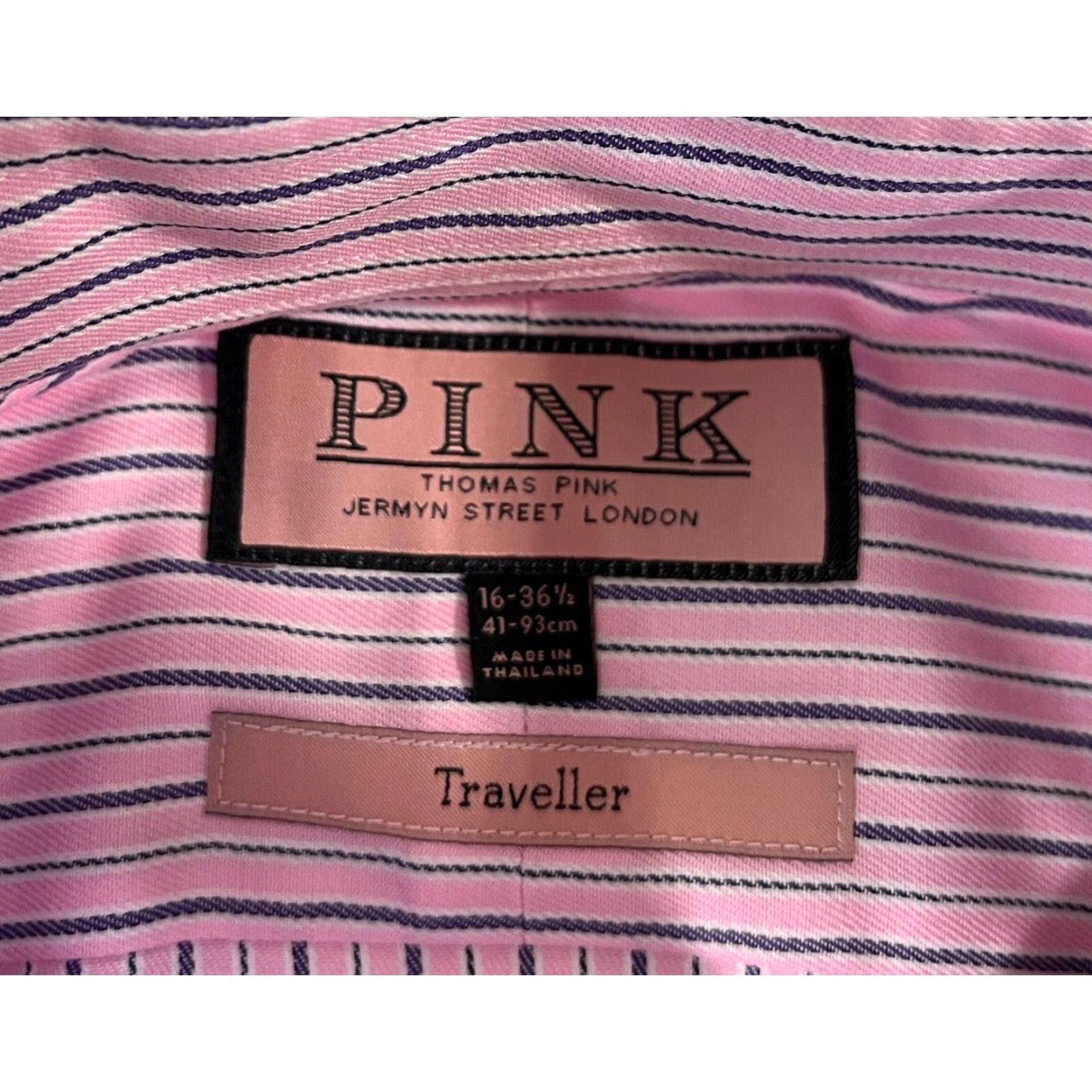 Pinko VINTAGE Men's Thomas Pink Traveller Shirt Striped Pink Sz 16 41-93cm 100% Cotton Dress Shirt Size US L / EU 52-54 / 3 - 6 Thumbnail