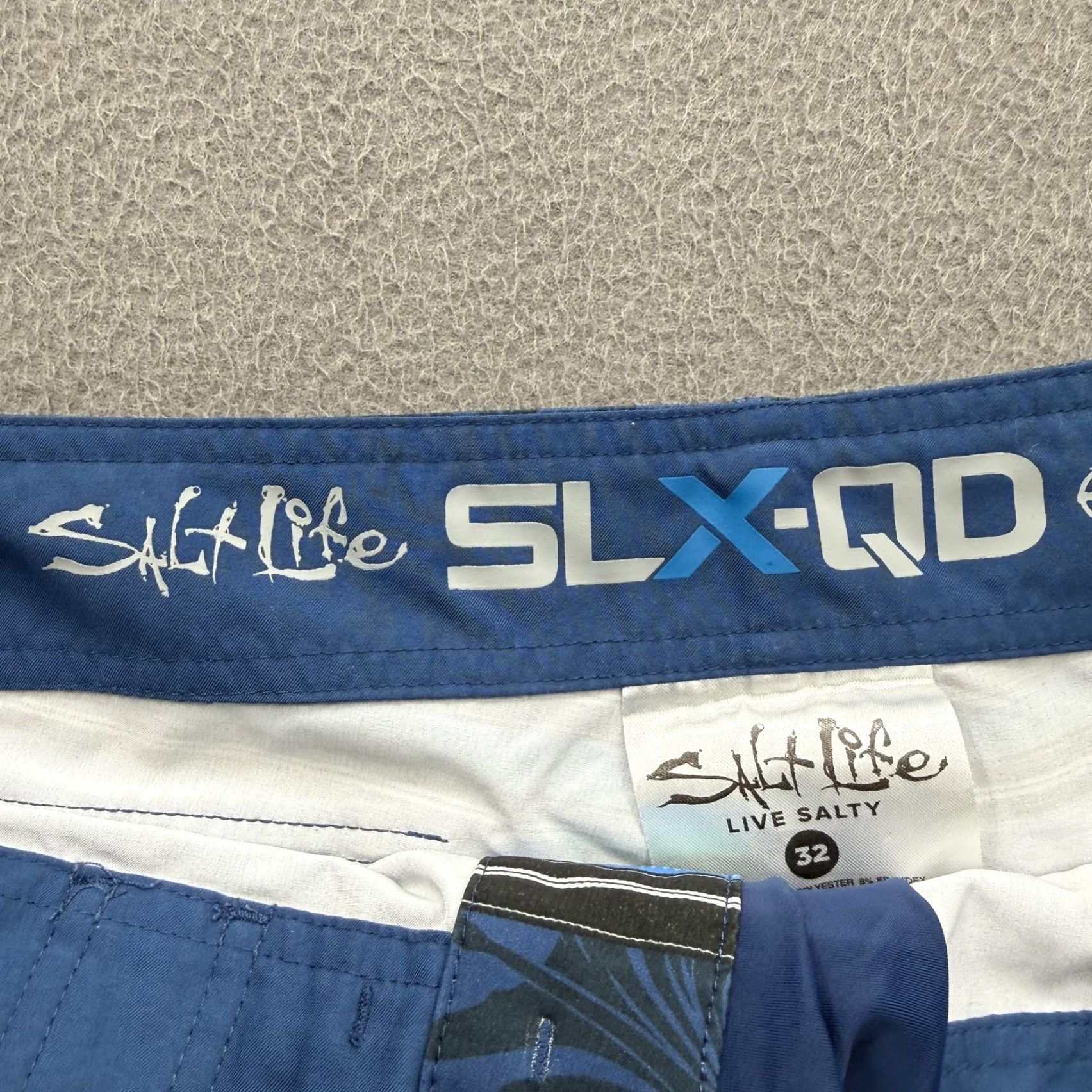 Vintage Salt Life Board Shorts Mens 32 Blue Stripe Tropical Swim Trunks SLX-QD Stretch Beach Surf Size US 32 / EU 48 - 4 Thumbnail