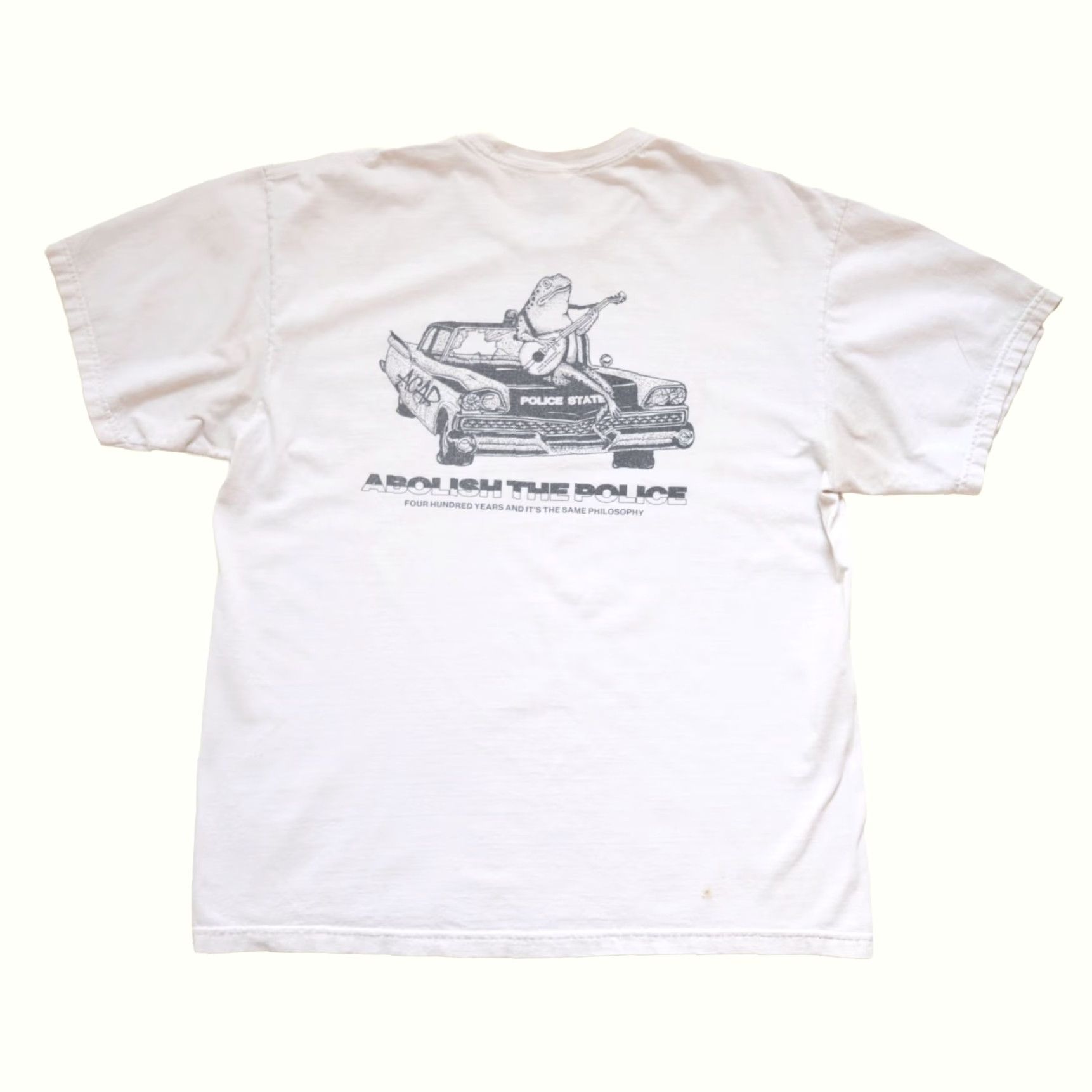 Gildan VINTAGE GILDAN T-SHIRT Graphic White XL Retro Police State No Justice No Peace VTG Y2K Year 1990s Mens Short Sleeve Crew Neck Cotton Vintage Shirt Size US XL / EU 56 / 4 - 2 Thumbnail