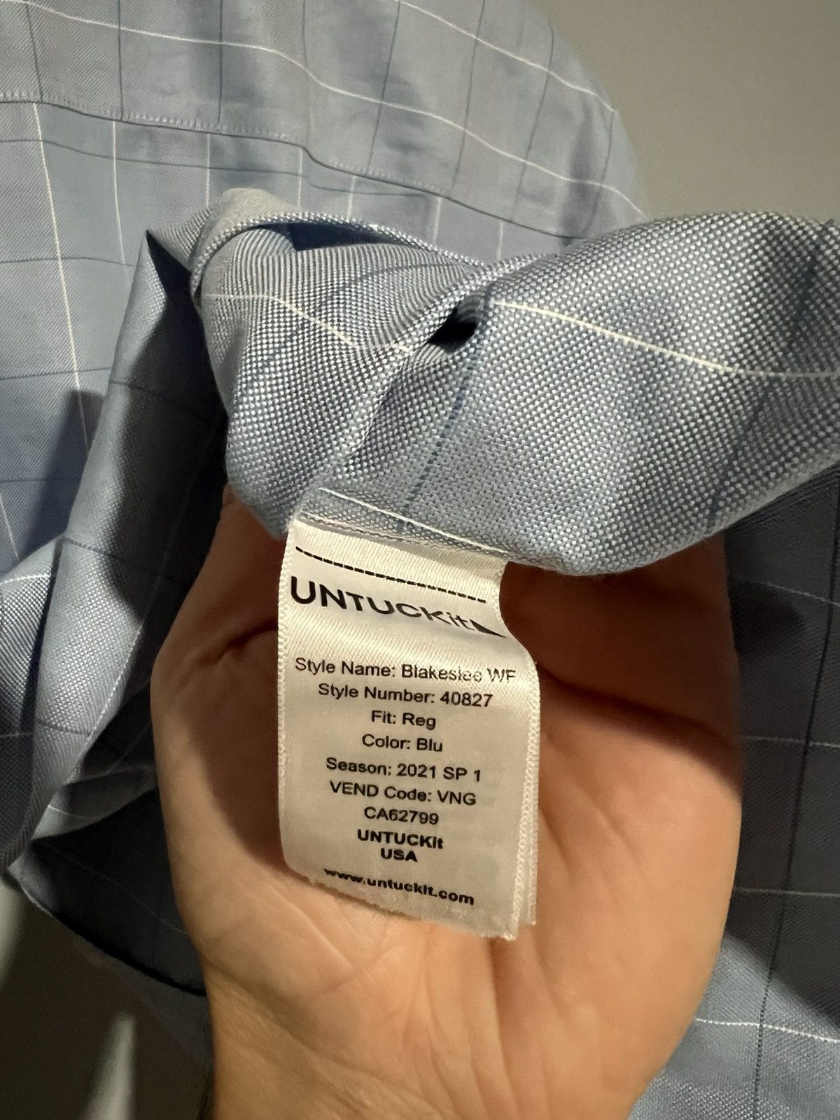 UNTUCKit UNTUCKit Blakeslee Wrinkle Free Men's Large Blue Plaid Size US L / EU 52-54 / 3 - 8 Thumbnail