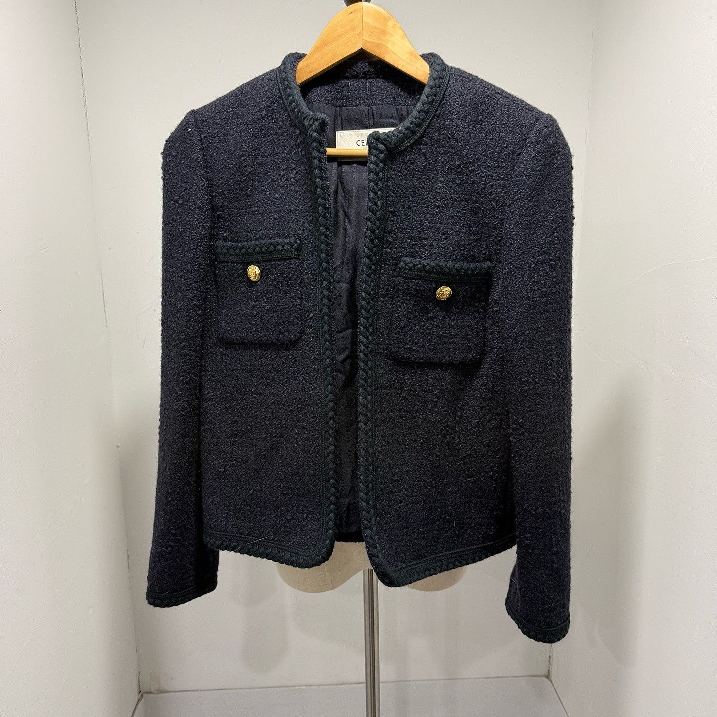 Celine Celine Navy Wool Blend Tweed Jacket Size 34 Size XS / US 0-2 / IT 36-38 - 1 Thumbnail