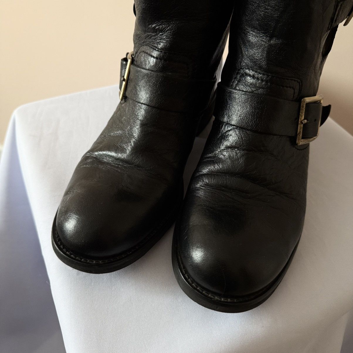 Jimmy Choo Jimmy Choo Black Leather Buckle Biker Moto Boots Frye Style Size US 8 / IT 38 - 3 Thumbnail