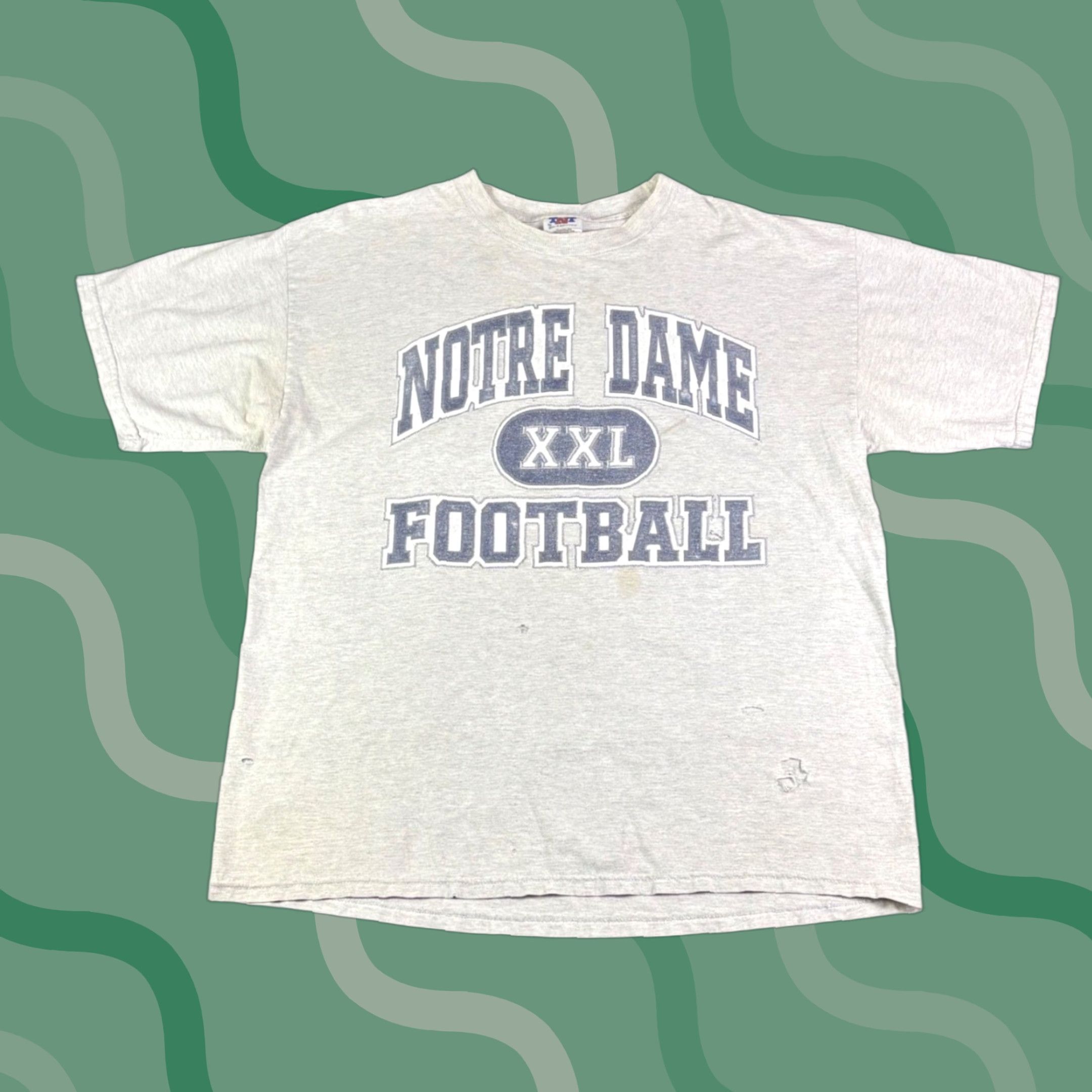 Vintage VINTAGE TNT Notre Dame Football T-Shirt 2XL Heather Grey Distressed Collegiate Shirt Mens Graphics Tee 1990s Big & Tall Size US XXL / EU 58 / 5 - 1 Thumbnail