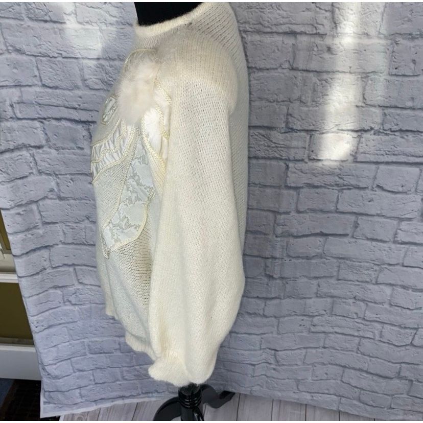 Other Adolfo Vintage women L Crewneck sweater w/cording, lace sati Size L / US 10 / IT 46 - 6 Thumbnail