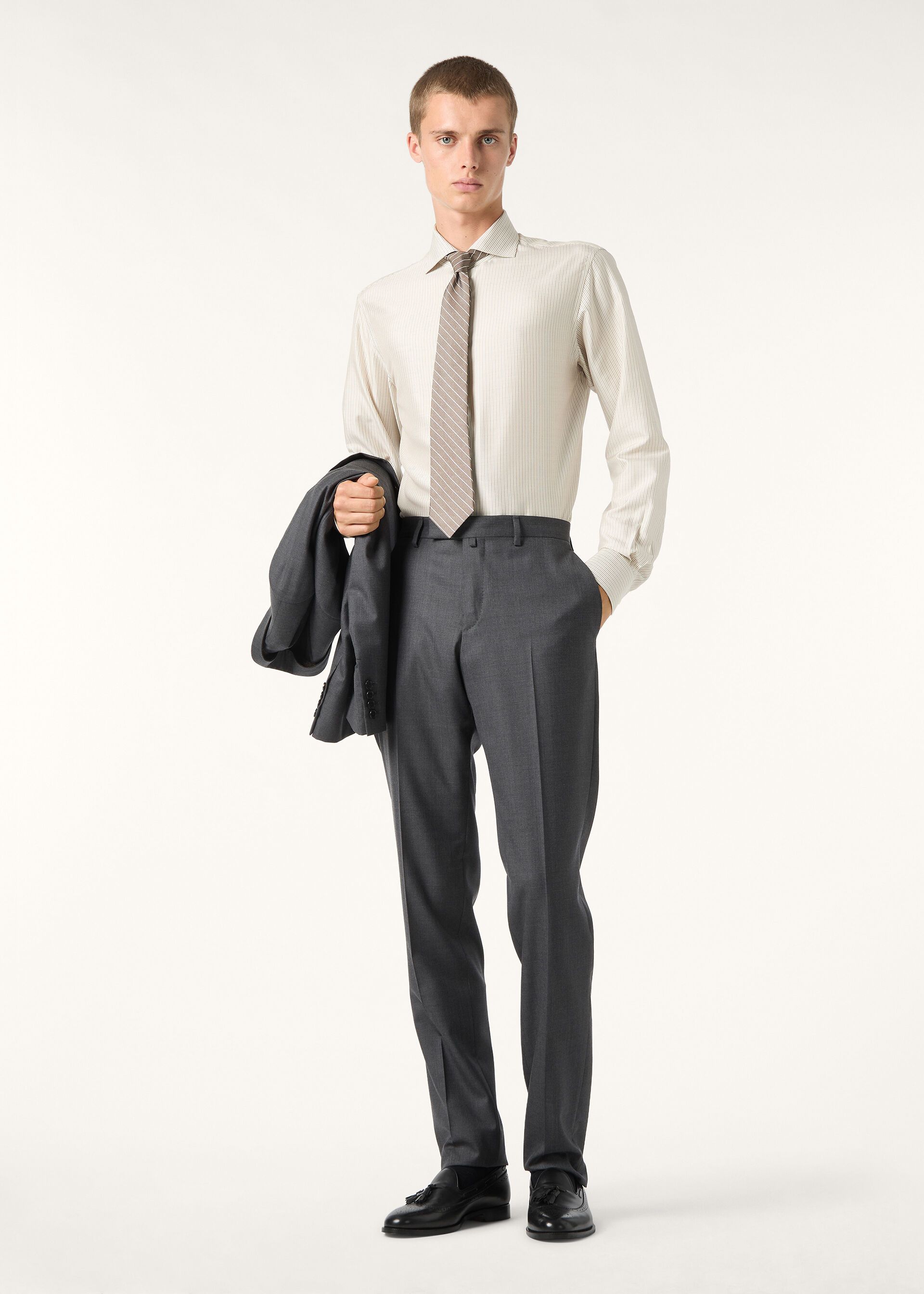 Loro Piana os11x0326 FAQ9820 Filippo Shirt in Taupe Shades Stripes Size US S / EU 44-46 / 1 - 2 Thumbnail