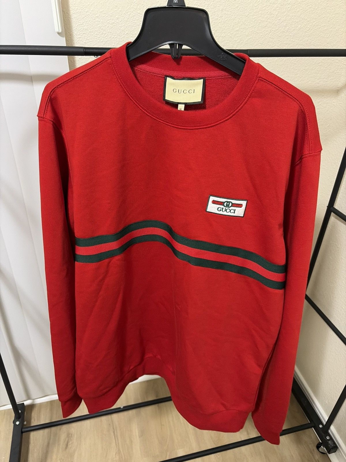 Gucci Gucci Web Stripe Crewneck Sweatshirt – Red – XL Size US XL / EU 56 / 4 - 1 Thumbnail