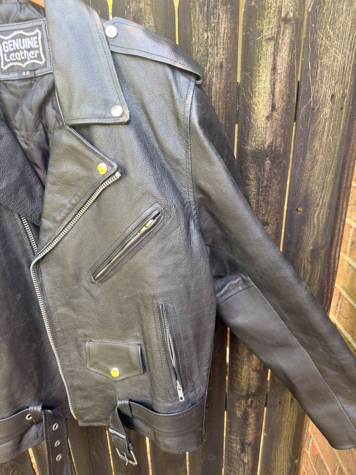 Band Tees VTG Genuine Leather Jacket With Belt & Zippers Size US L / EU 52-54 / 3 - 3 Thumbnail
