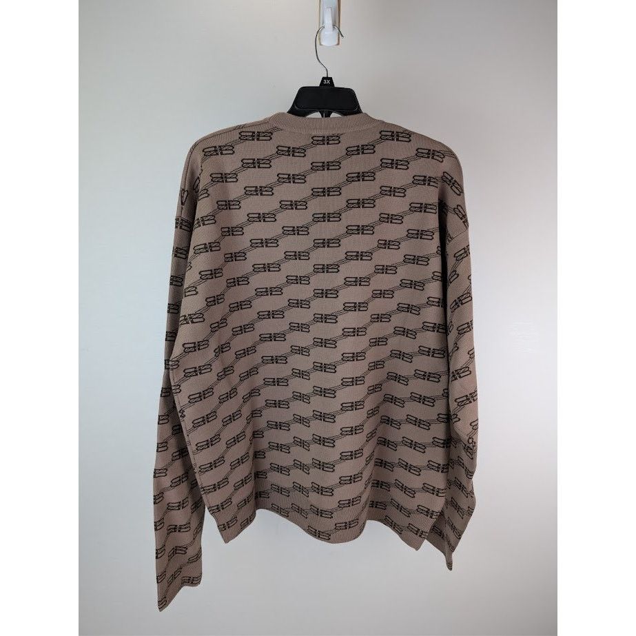 Balenciaga o1rshd1 Monogram Crewneck Sweater in Beige/Brown Size US XL / EU 56 / 4 - 15 Thumbnail