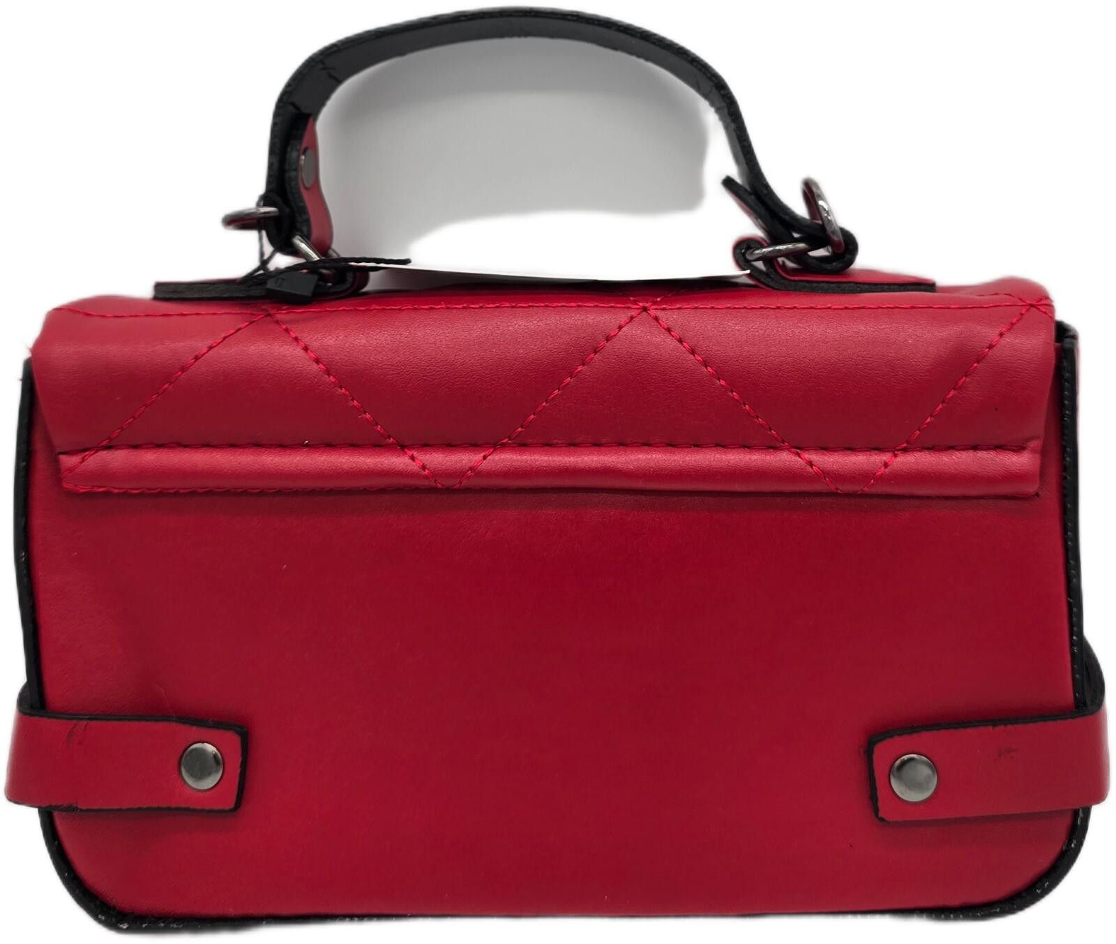 Unknown London Red Quilted Faux Leather Handbag with Silver Buckle Size ONE SIZE - 2 Thumbnail