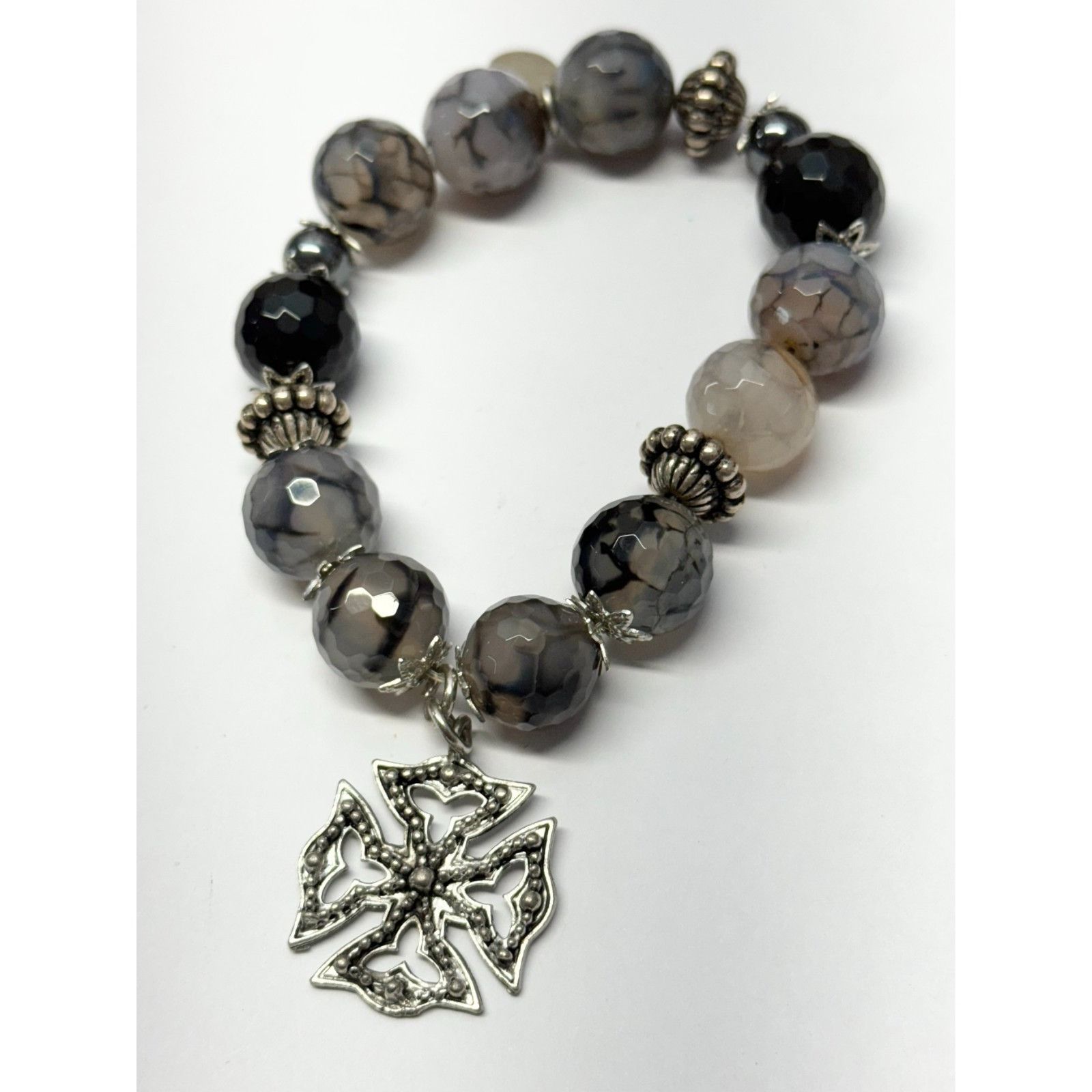 Vintage Vintage semi precious stone Maltese cross charm bracelet Size ONE SIZE - 3 Thumbnail