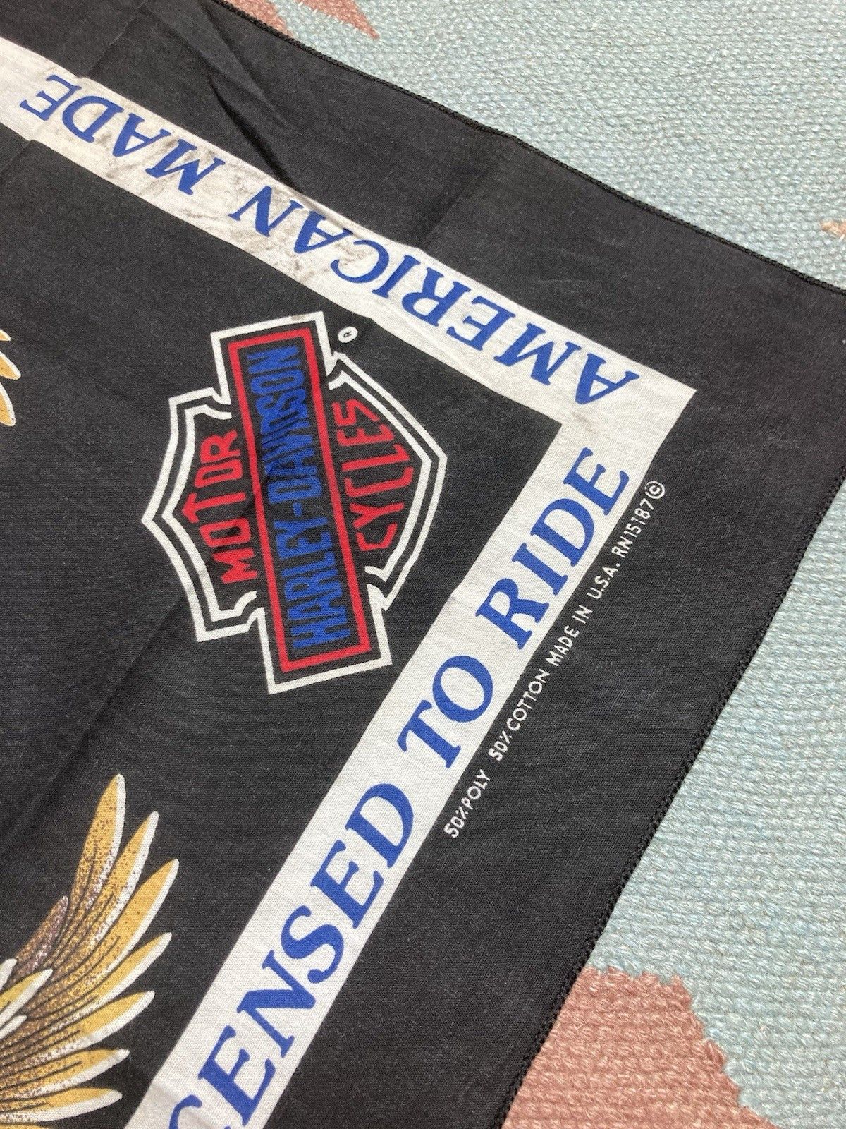 Vintage 80s Harley Davidson bandana licensed to ride eagle USA biker Size ONE SIZE - 7 Thumbnail
