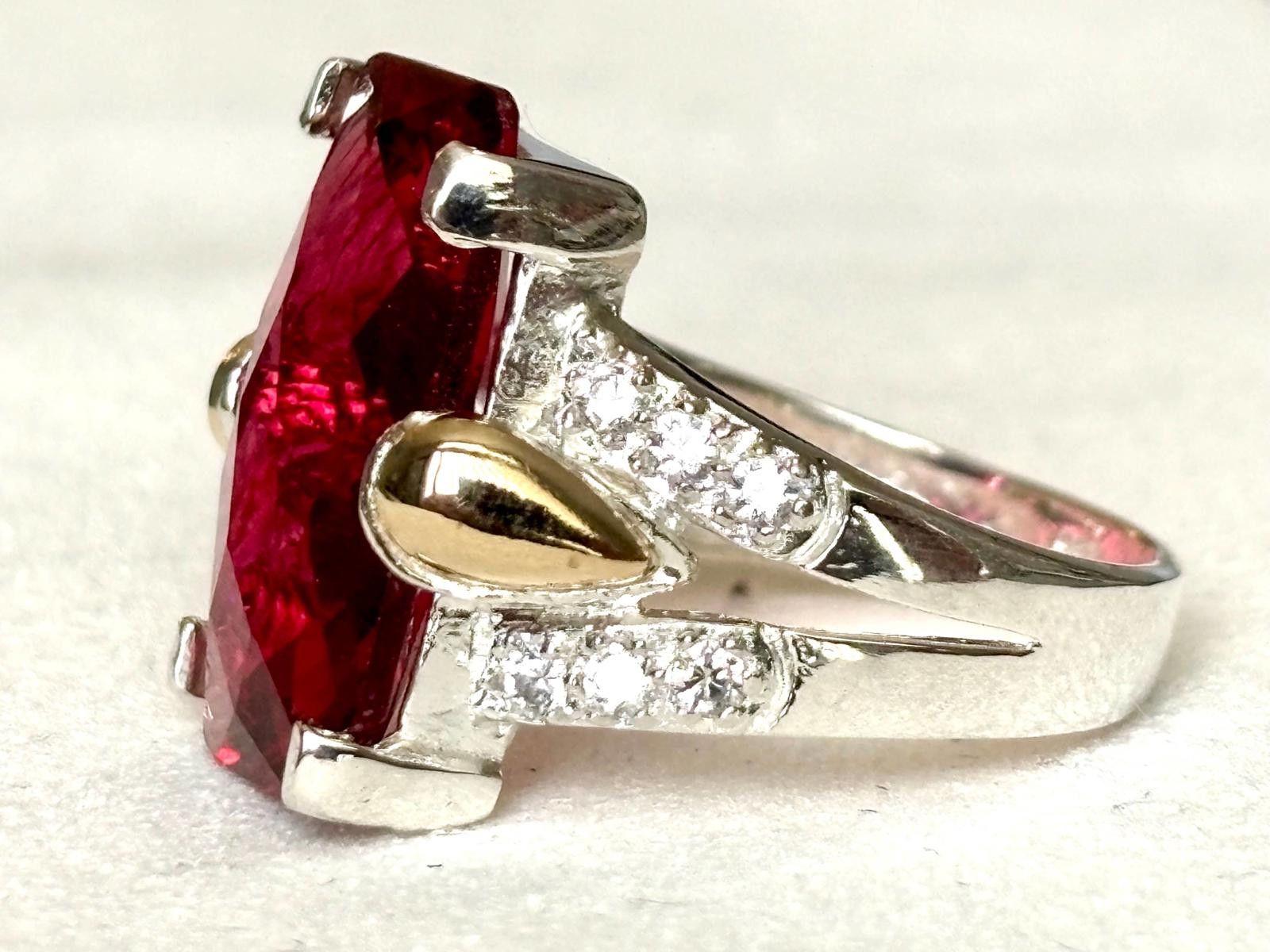 Other 925 Sterling Silver Ring w Red Ruby-Style Stone & 10K Gold Size ONE SIZE - 4 Thumbnail