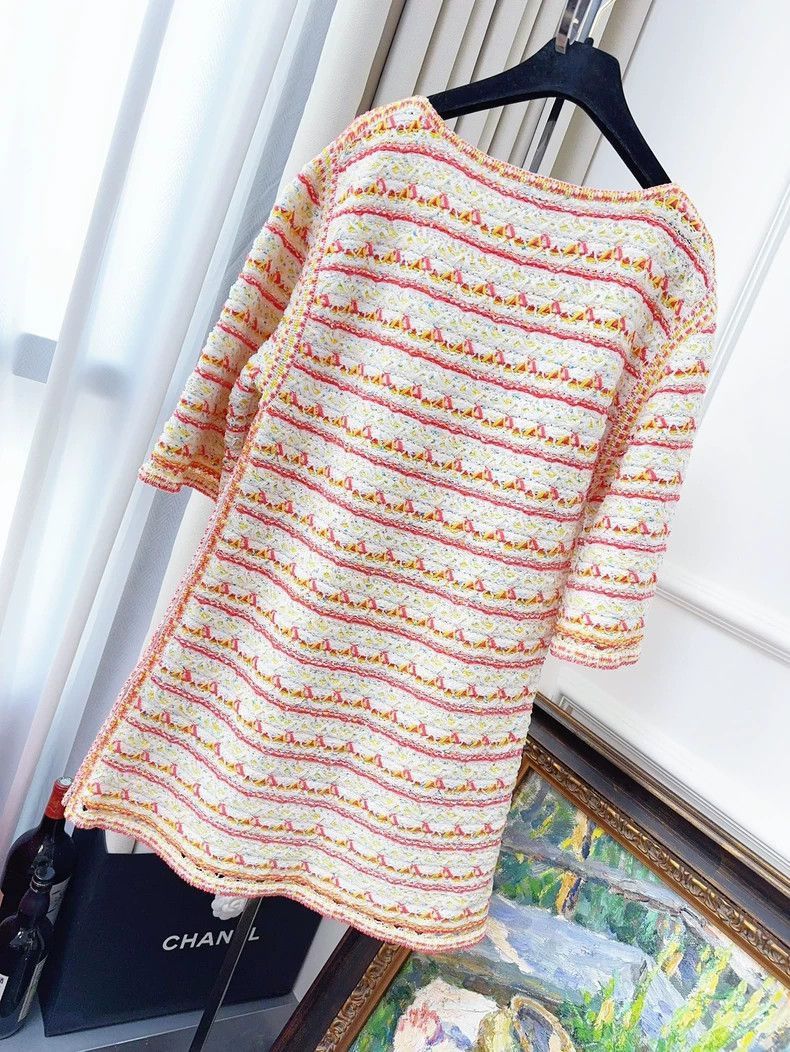 Chanel Chanel 19s Orange White Stripe Knit Dress Size M / US 6-8 / IT 42-44 - 2 Thumbnail