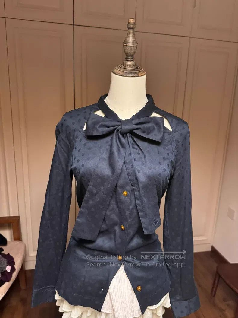 Vivienne Westwood Vivienne Westwood Satin Waterdrop Polka Dot Dark Blue Bow Size M / US 6-8 / IT 42-44 - 2 Thumbnail