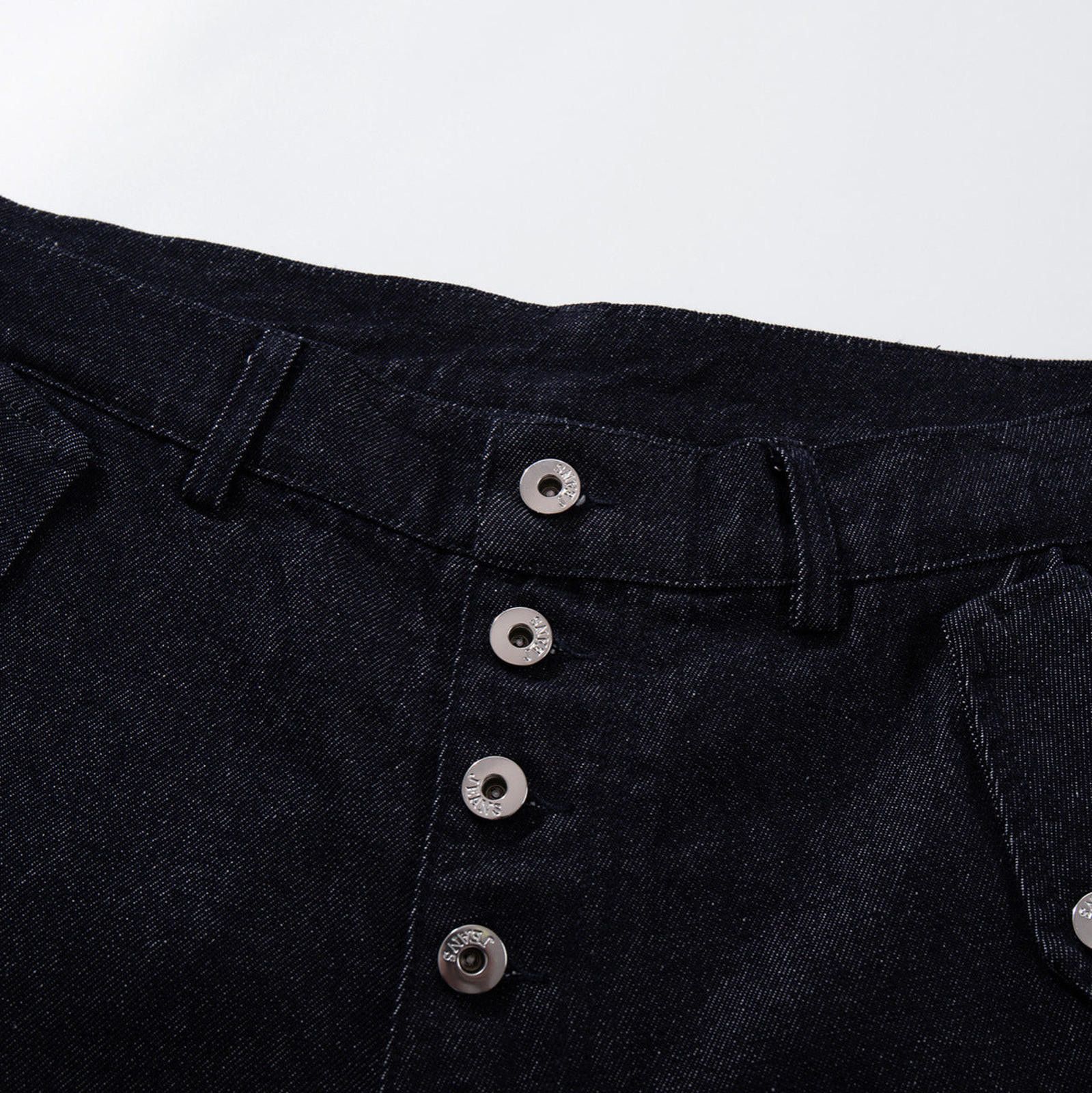 Jean Black Wide Leg Denim Jeans, Button Fly Baggy Pants Size US 32 / EU 48 - 2 Thumbnail