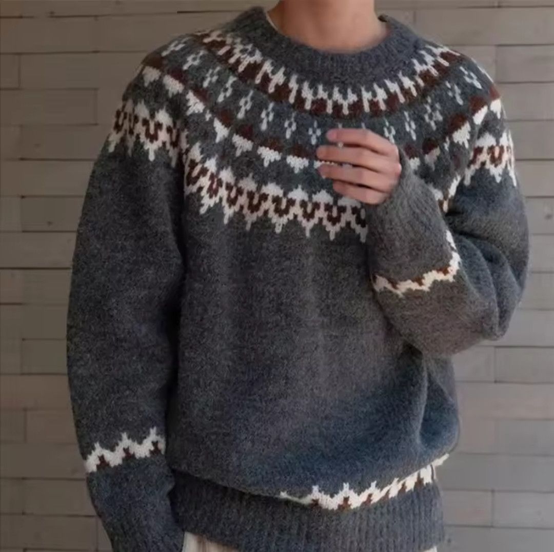 Japanese Brand × Vintage Fair Isle Jacquard Sweater Retro Baggy Crewneck Knit Size US L / EU 52-54 / 3 - 1 Thumbnail