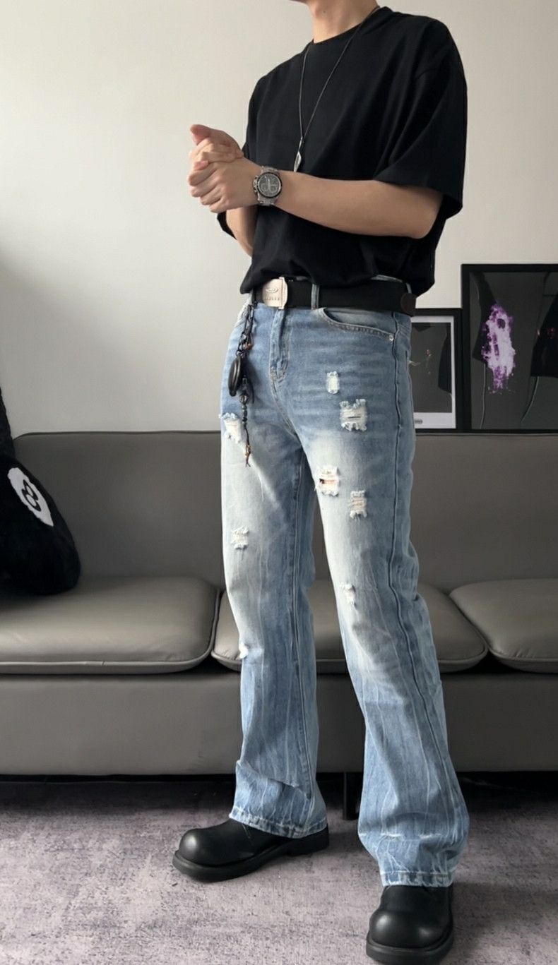 faded flared damaged ripped pants