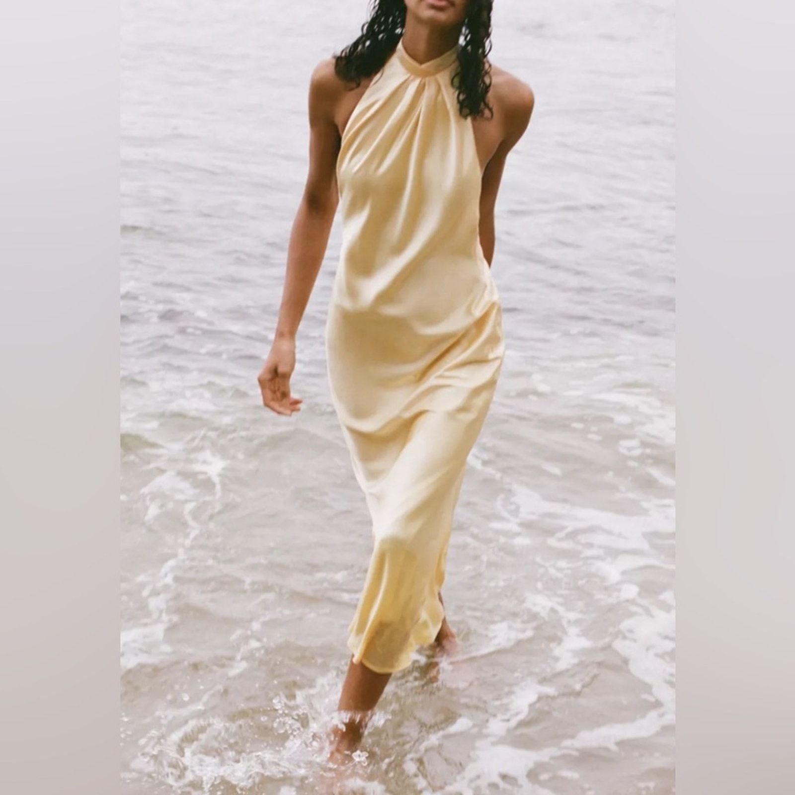 Zara Nwt- zara- satin halter midi dress- L Size L / US 10 / IT 46 - 1 Thumbnail