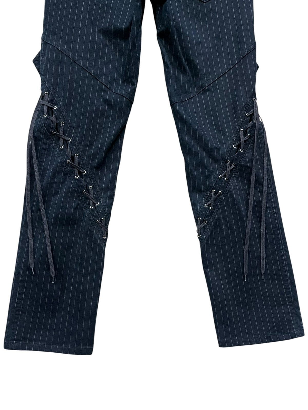 Ferre 🔥Vtg FERRE Avant Garde Pinstripe Slanted Lace Up Cargo Pants Size 26" / US 2 / IT 38 - 2 Thumbnail