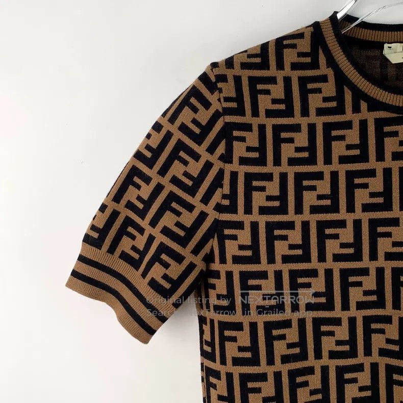 Fendi Fendi Deep brown logo letter full print round neck short s Size XXS / US 00 / IT 34 - 3 Thumbnail