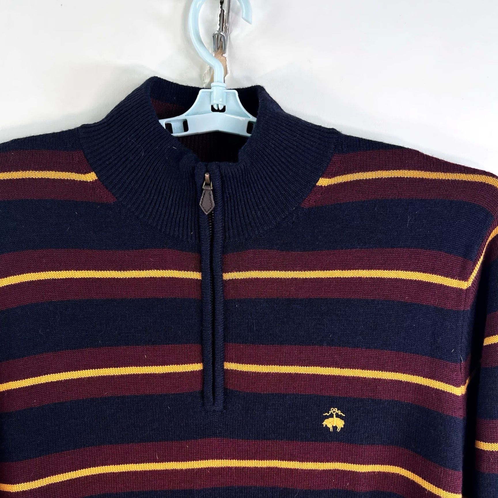 Brooks Brothers VINTAGE Brooks Brothers Mens Sweater XL Blue Striped 1/4 Zip Wool Pullover Classic Size US XL / EU 56 / 4 - 3 Thumbnail