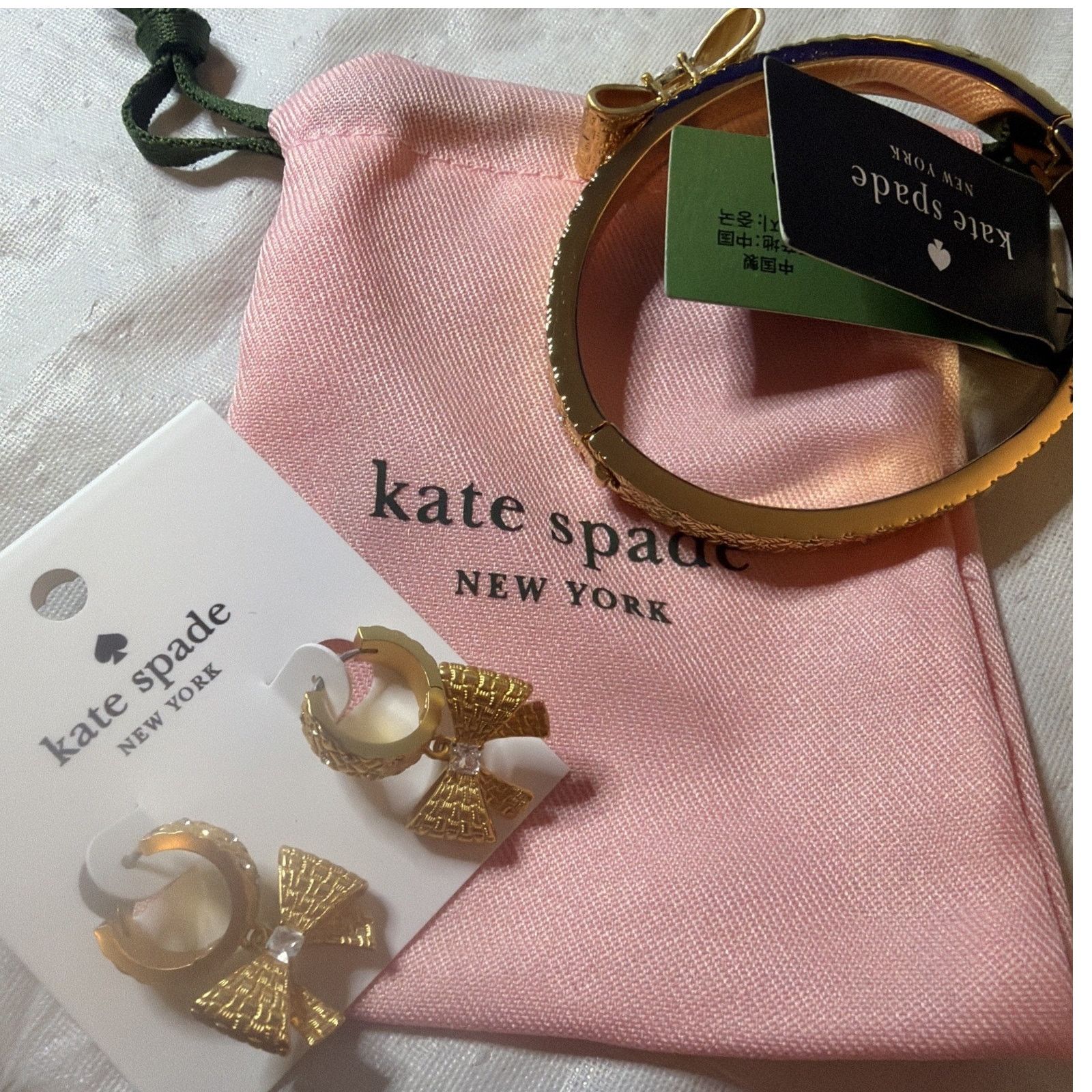 Kate Spade Kate Spade Bow Set Bracelet Huggie Earrings Gold Rhinestone Size ONE SIZE - 5 Thumbnail