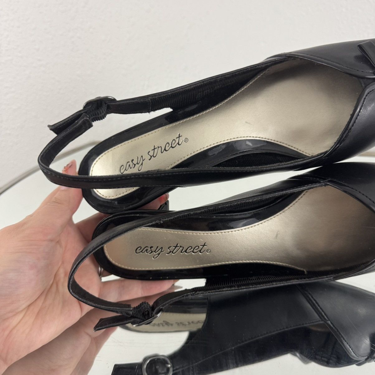 Other EASY STREET Y2K Black Faux Leather Edgy Bow Kitten Heels Size US 9 / IT 39 - 10 Thumbnail