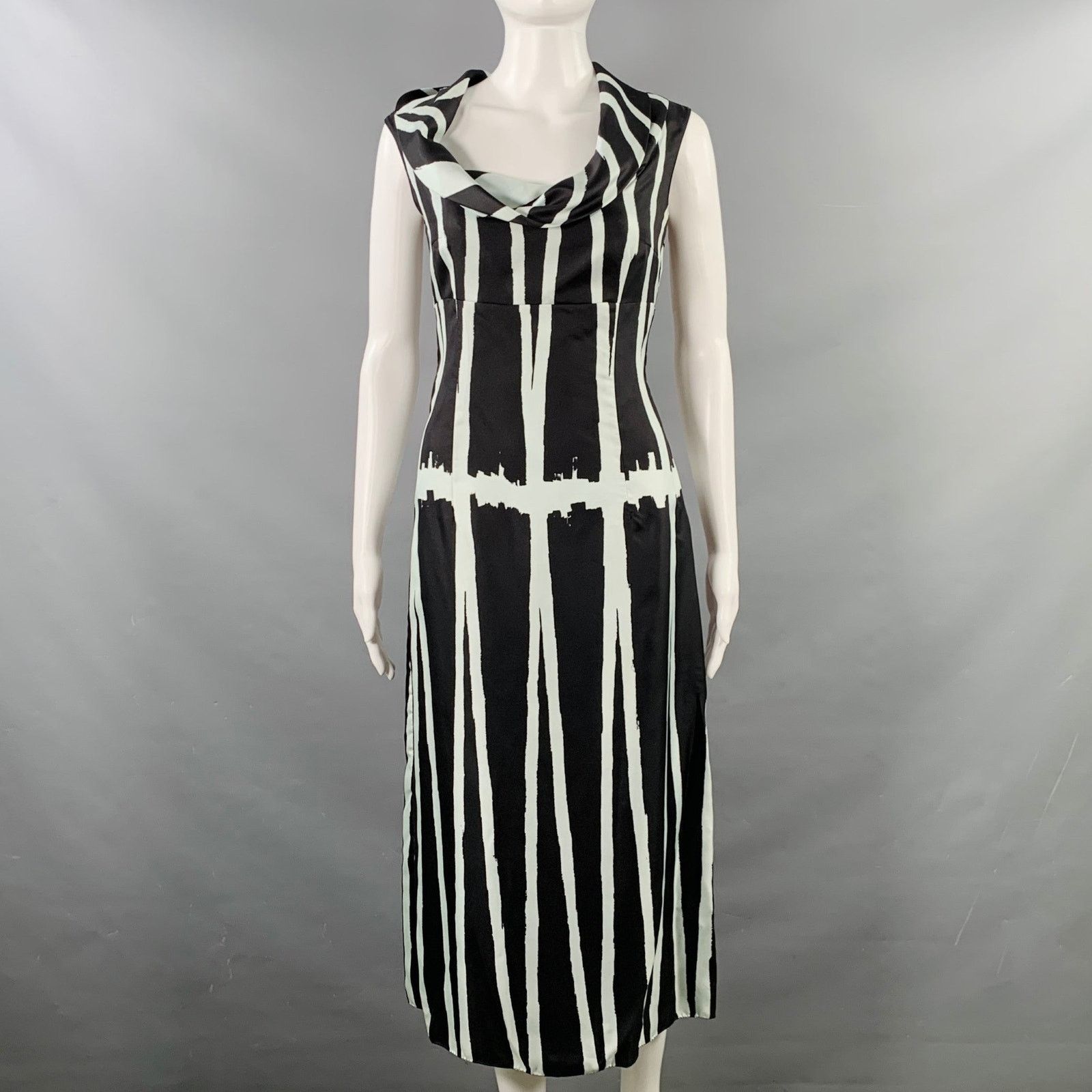Miu Miu MIU MIU 4 Black Light Blue Silk Stripe Cowl Collar Dress Size S / US 4 / IT 40 - 1 Thumbnail