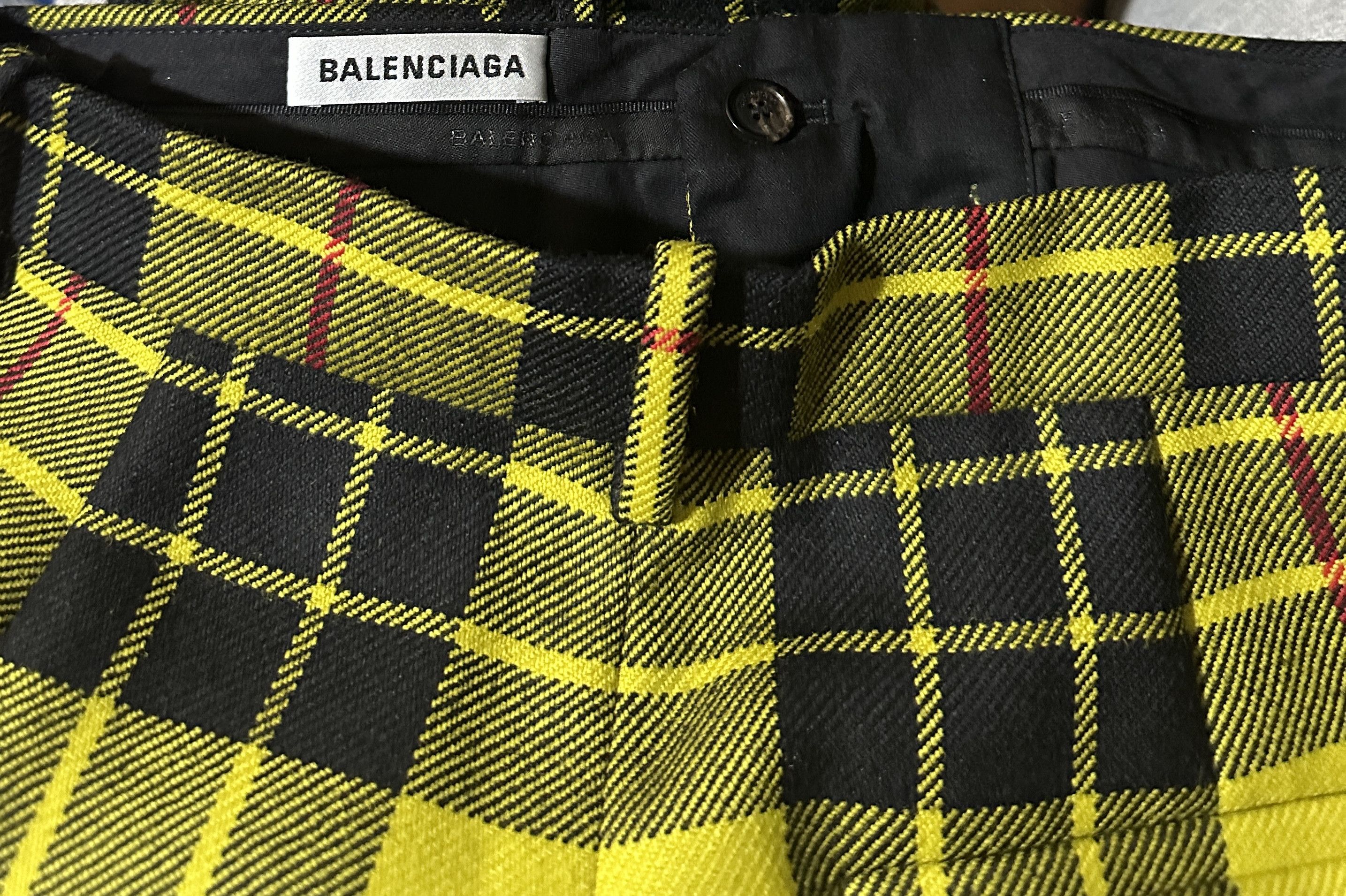 Balenciaga Yellow & Black Tartan Wool Straight-Leg Pants Size 26" / US 2 / IT 38 - 4 Thumbnail
