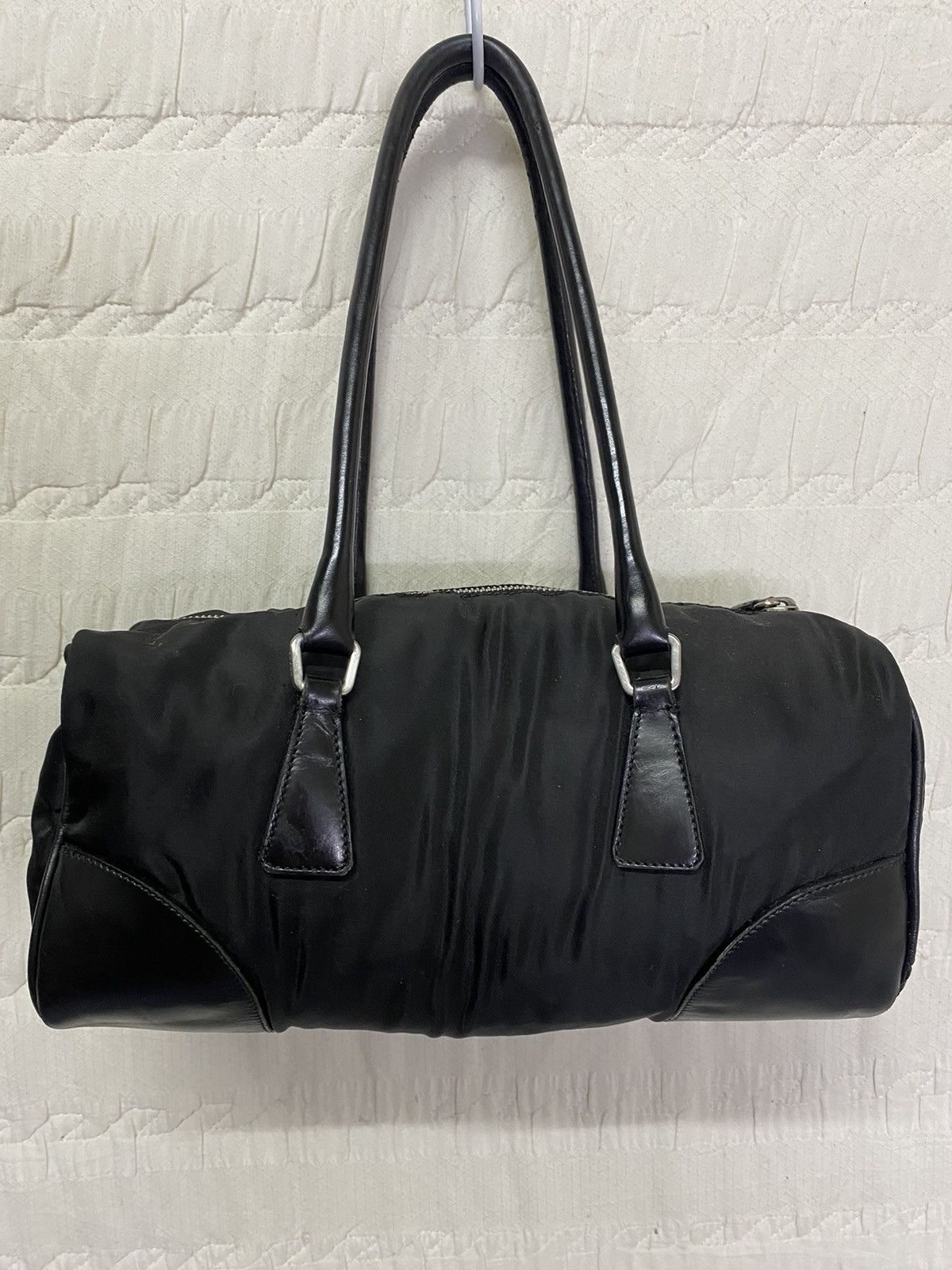 image of Prada Tessuto Bauletto Nylon Bag in Black, Women's