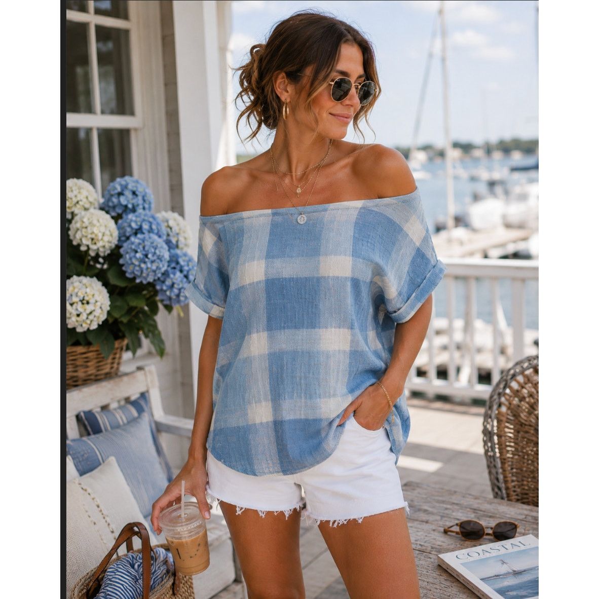 Other Women’s Short Sleeve Plaid Blue Rain Cotton Preppy Minimal Size XS / US 0-2 / IT 36-38 - 1 Thumbnail