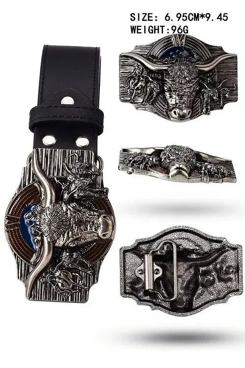 Japanese Brand Skull Bull Ox Horn Men Leather Belt Size ONE SIZE - 7 Thumbnail