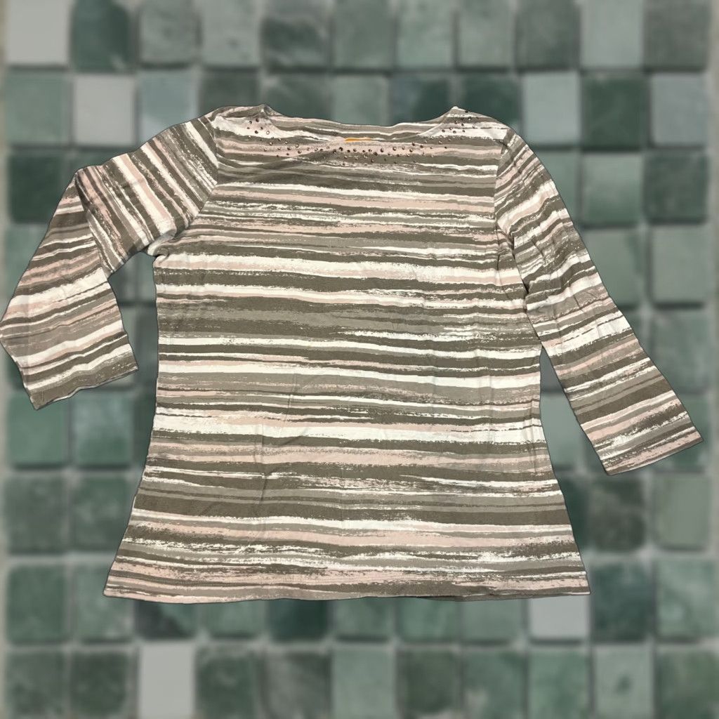Vintage VINTAGE? Ruby Rd Top Womens Small 3/4 Sleeve Striped Cotton Spandex Embellished neckline Size S / US 4 / IT 40 - 1 Thumbnail