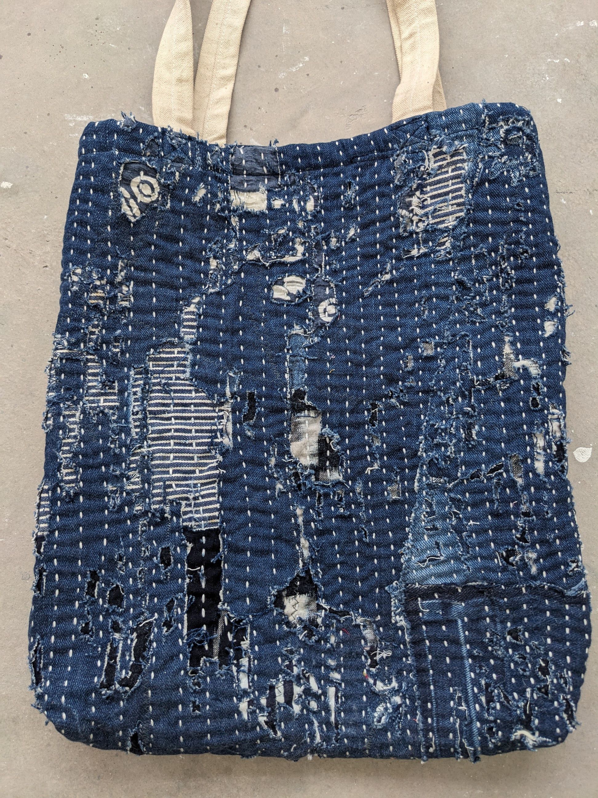 Art Comes First × Japanese Brand Denim Tote Bag Boro Sashiko Inspired Kapital Boro Jeans Size ONE SIZE - 7 Thumbnail