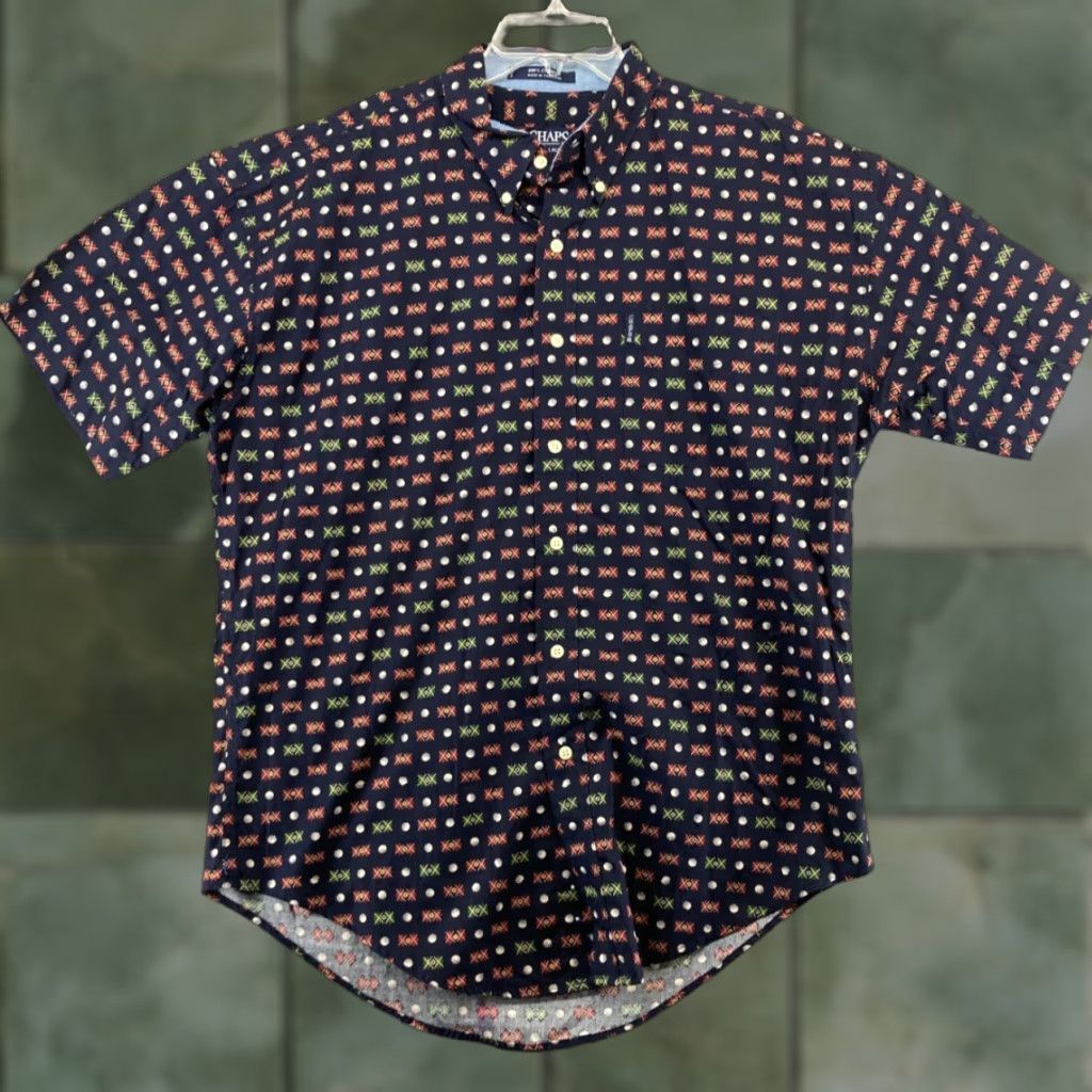 Chaps Chaps Ralph Lauren Button Down Mens L Dark Blue Short Sleeve Golf Print Shirt Size US 33 - 1 Thumbnail