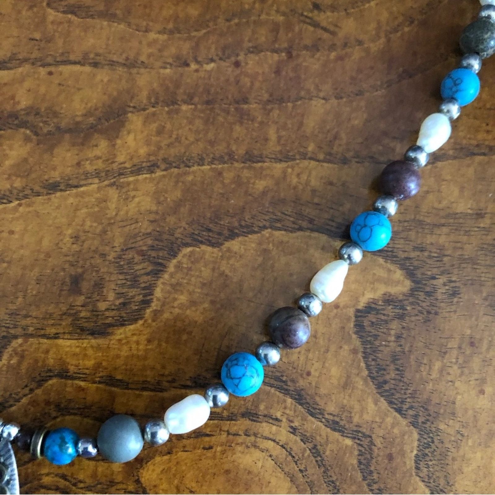 Handmade Handcrafted howlite stone genuine pearl necklace Size ONE SIZE - 10 Thumbnail