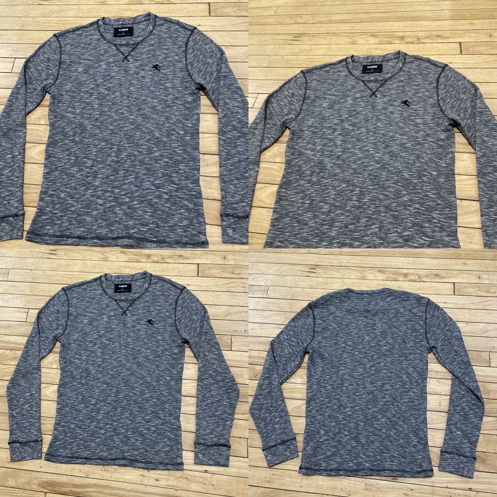 Express VINTAGE Express Y2k Slim Thermal Waffle Knit Sweater Adult L Gray Blue Pique Lion Logo Nylon? Size US L / EU 52-54 / 3 - 10 Thumbnail