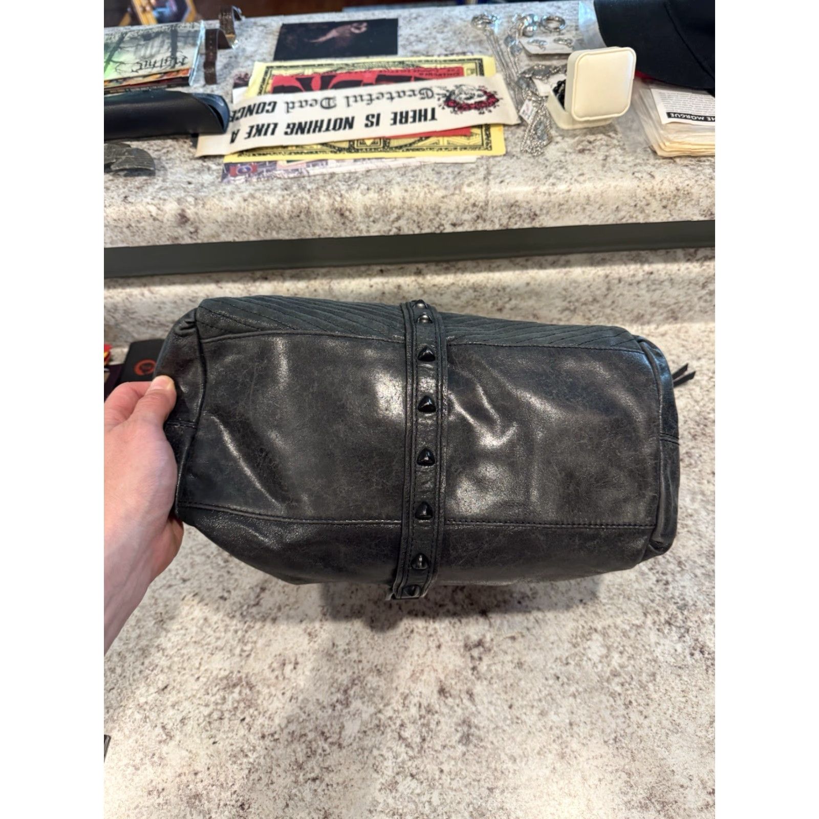 Vintage Botkier New York Black Metallic Leather Hobo Satchel Bag Purse Women Large Leather Black Metallic Finish Size ONE SIZE - 5 Thumbnail