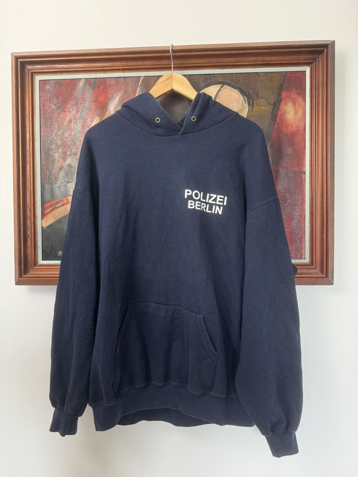 Pre-owned Vintage Polizei Berlin Washed Boxy Hoodie Vetments Style Y2k In Navy