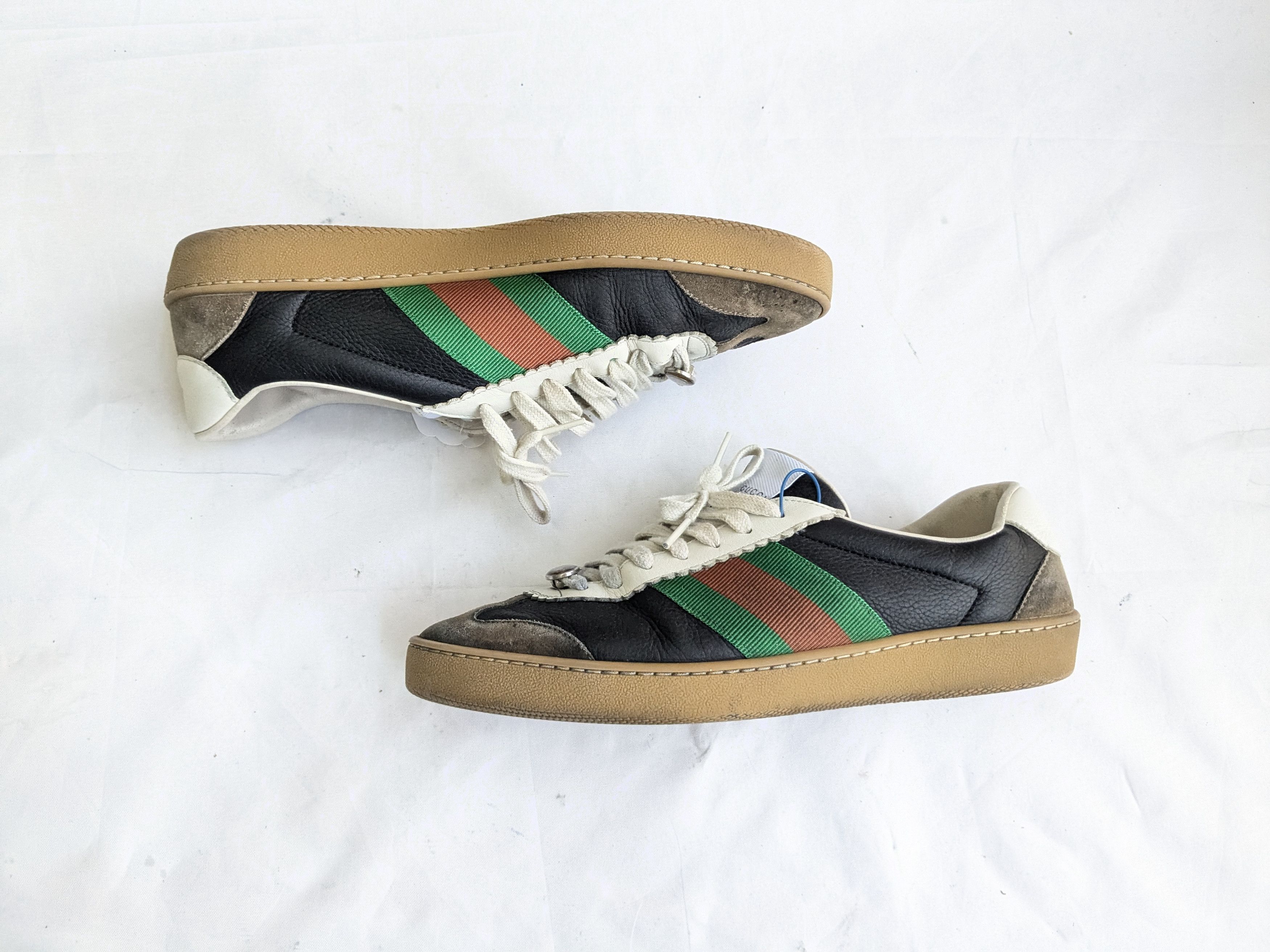 Gucci Gucci G74 Sneakers Black Leather 9 Web Gum Size US 9 / EU 42 - 1 Thumbnail