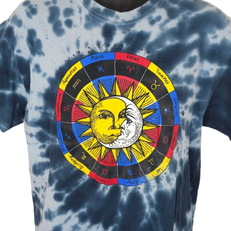 Vintage Zodiac Astrology Chart T Shirt Mens Large Blue Tie Dye Sun Moon Chemistry Shirt Size US L / EU 52-54 / 3 - 2 Thumbnail