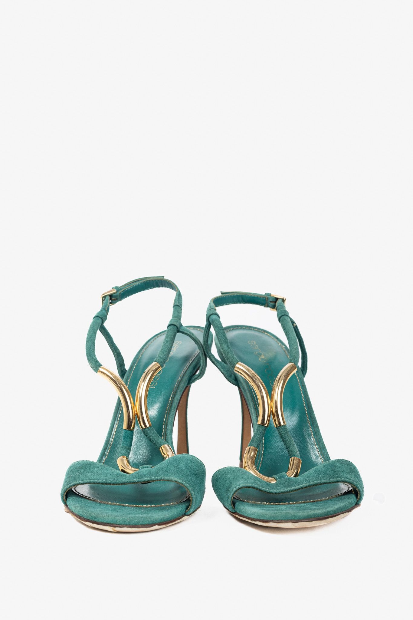 Sergio Rossi Sergio Rossi Twist Radiant Green Goat Suede Sandals Size US 4.5 / IT 34.5 - 2 Thumbnail