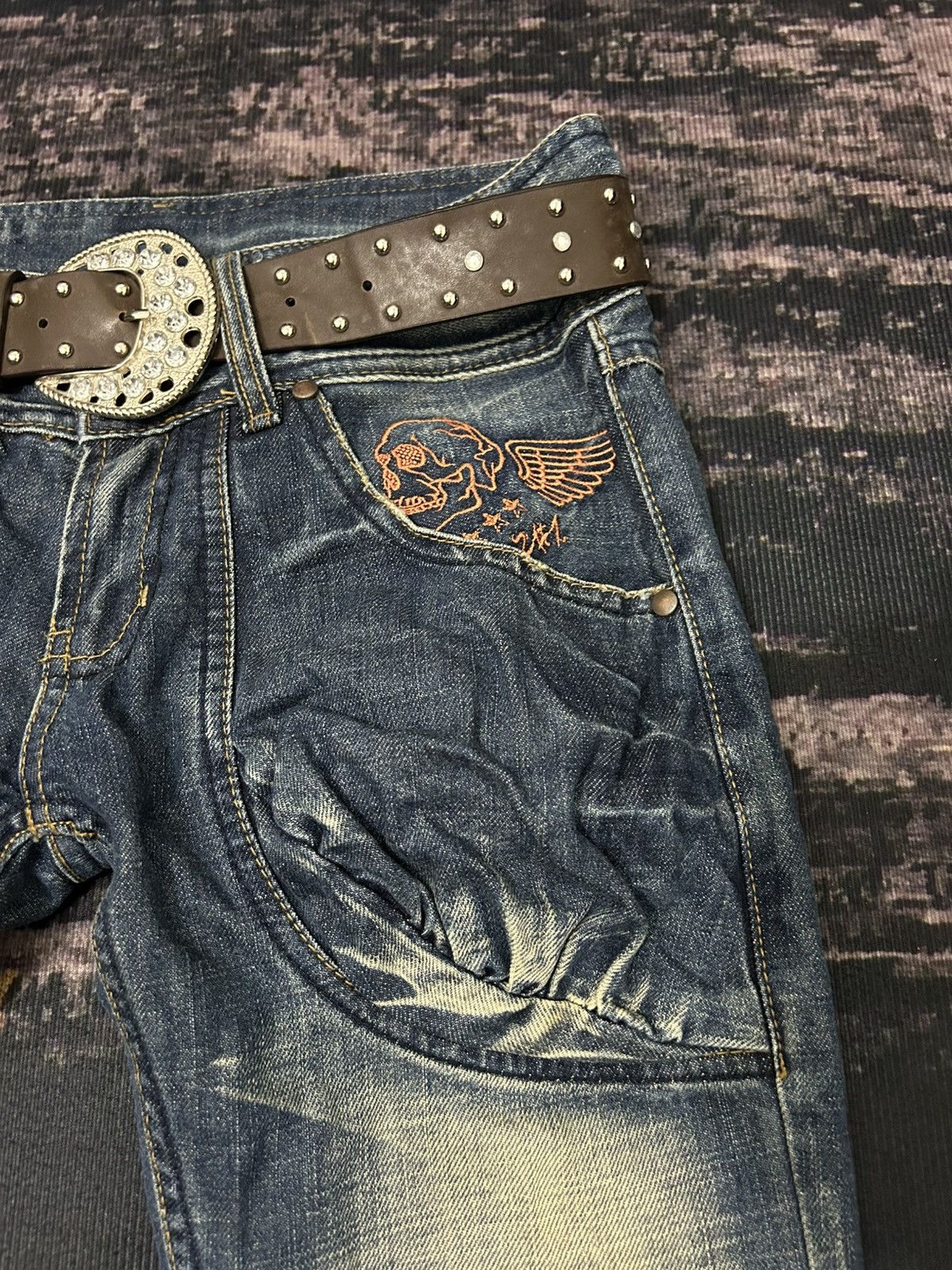 Japanese Brand 2#1 Jeans Jesus Loves You Skull Mud Wash Jeans Size US 30 / EU 46 - 8 Thumbnail